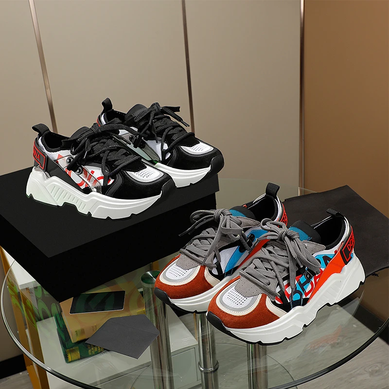 

Spring And The New 2022 Casual Sports Women's Shoes With Lace-up Inside The Raised Top Layer Cowhide Men's Sneakers Size 35-46
