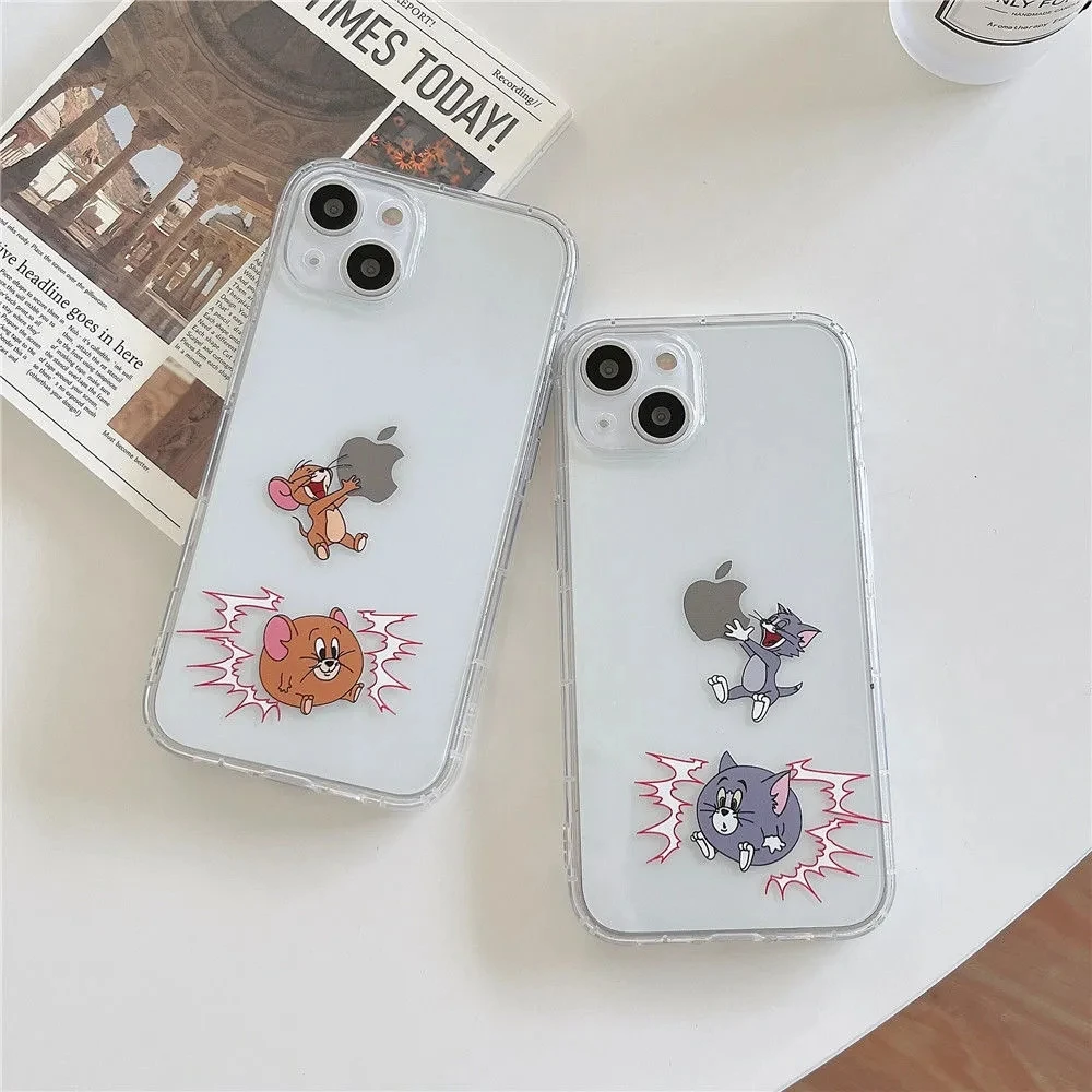 

Bandai Funny Cat and Mouse Creative Tom and Jerry Clear Silicon Phone Case For iPhone 7 8Plus XR Xs XsMax 11 12 13 Pro Max Cas