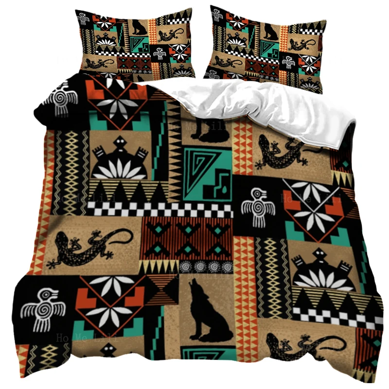 

American Indigenous Animals Patchwork Southwestern Tribal Patch Duvet Cover By Ho Me Lili For Bedding Decor