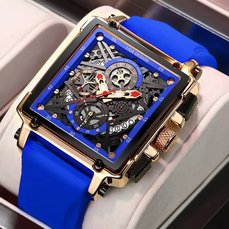 

2022 New Fashion Waterproof Men's Watch Top Brand Luxury Silicone Square Large Dial Sports Quartz Chronograph Relogio Mascul