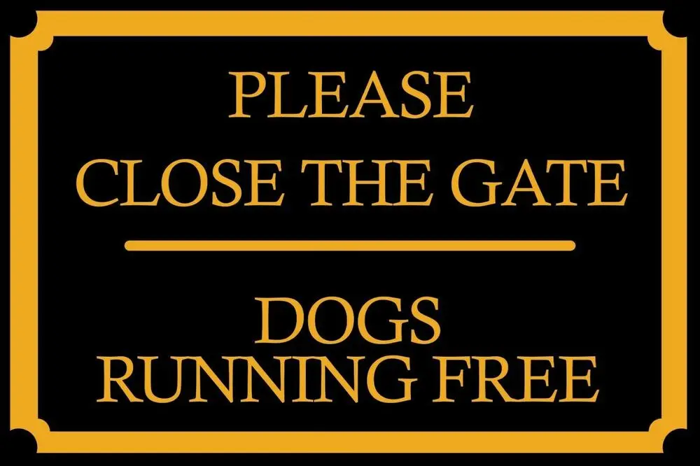 

Close the Gate Dogs running free Vintage Retro Style Metal wall sign plaque