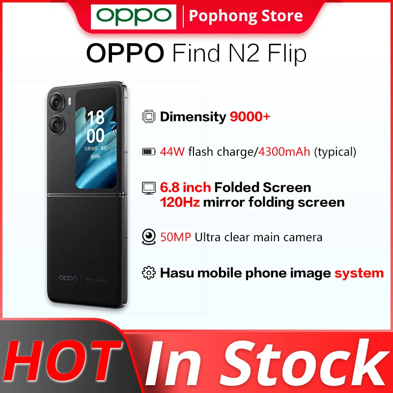 OPPO Find N2 Flip 5G Mobile Phone 6.8 inch AMOLED Folded Flexible Screen Dimensity 9000+ Octa Core 44W SUPERVOOC NFC