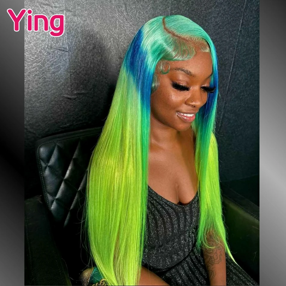 Женский парик из натуральных волос Ying 12A Omber прямых человеческих зеленого и