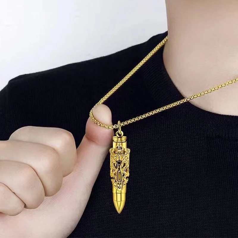 Necklace Male Dragon Pattern Bullet Pendant Trendy Personality Fashion Titanium Steel Necklace Hollow Perfume Love Letter Pendan