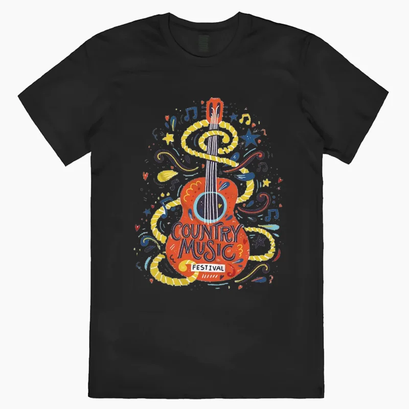 100% bawełna oddychająca koszulka damska z okrągłym dekoltem nadruk gitarą kreskówkową na co dzień w stylu dojeżdżającym do pracy 2024