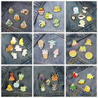 2 6pcsset plant idea enamel lapel pins cute brooches for women men cactus mushroom flower pin bag metal badge jewelry gifts
