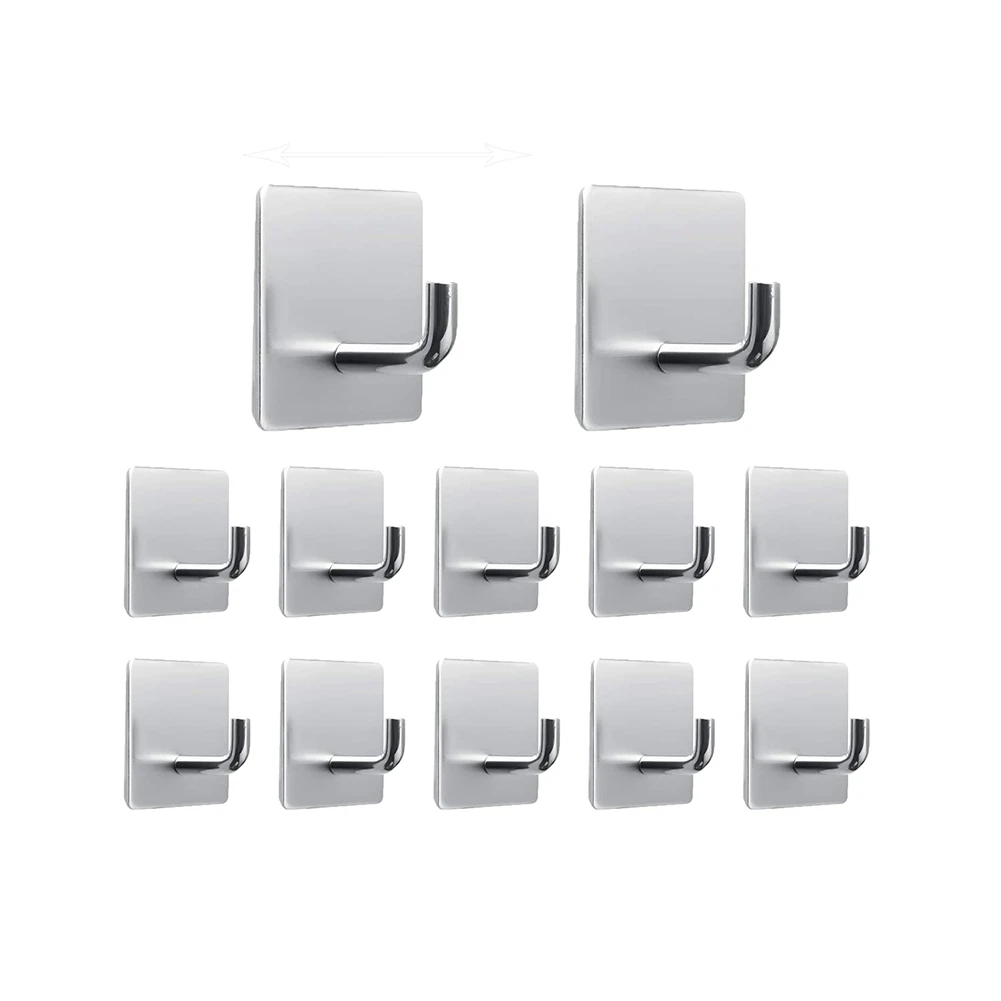 

Hooks Self-Adhesive Towel Hooks 12 Pieces,Stainless Steel Adhesive Hooks Wall Hooks Towel Rack Silver