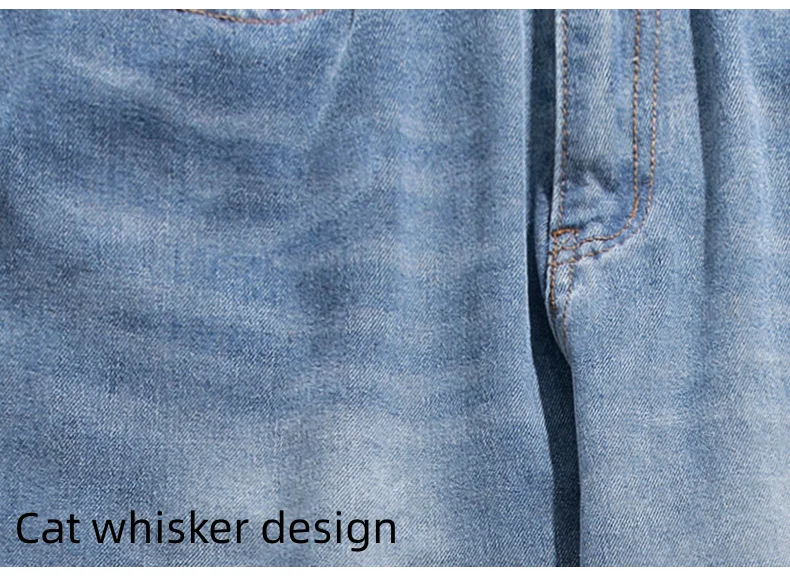 Yasuk All Season Solid Casual Men's Button Waist All-Match Cool Moustache Effect Loose Straight Pants Embroidered Washed Jeans