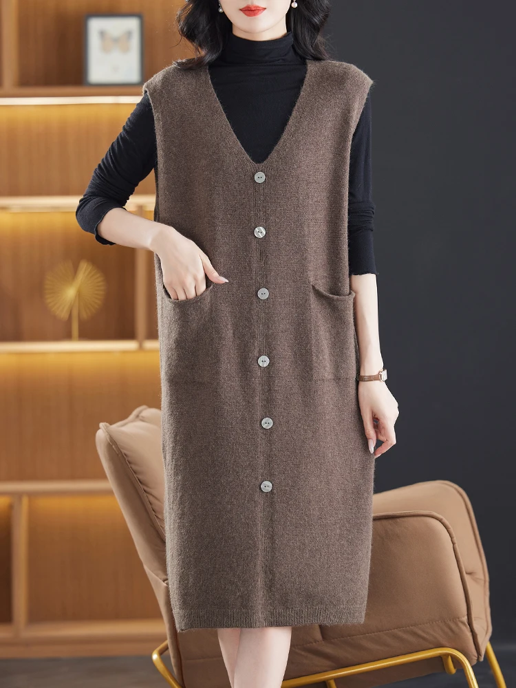 Hengyuanxiang овечье платье-свитер средней длины без рукавов осенне-зимний новый жилет