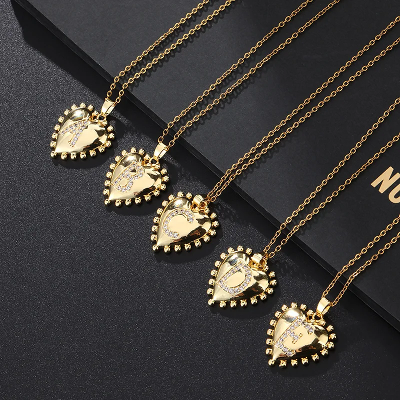 

WANGAIYAO new fashion temperament retro geometric metal wind zircon love letter necklace pendant titanium steel clavicle chain f