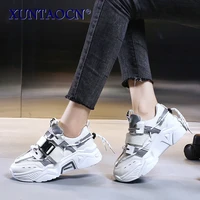 womens lace up sneakers black chunky platform white casual leather breathable spring and autumn ladies sports sneakers