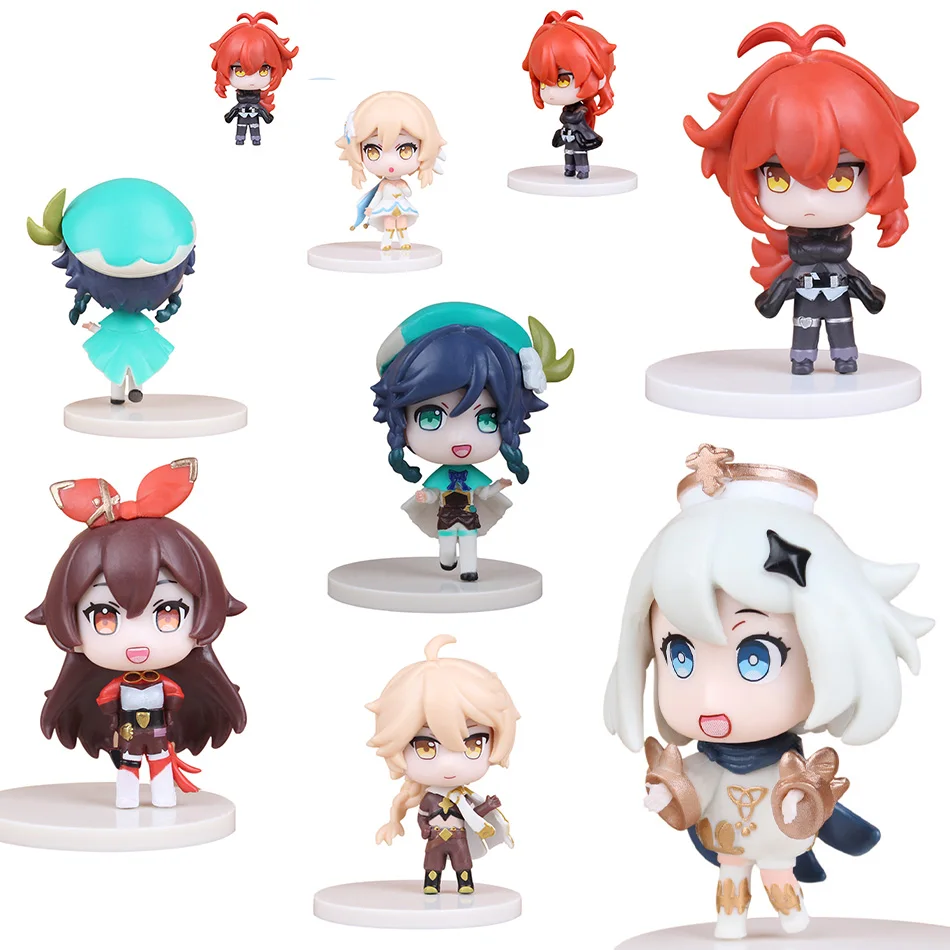 

6pcs Genshin Impact Game Anime Figure Toys Kawaii Role Aether Lumine Amber Venti Diluc Paimon PVC Model Doll Gifts for Kids