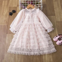 birthday dress for girls tulle dresses long sleeve kids clothing 3 4 5 6 7 years casual layered dress princess frock white pink