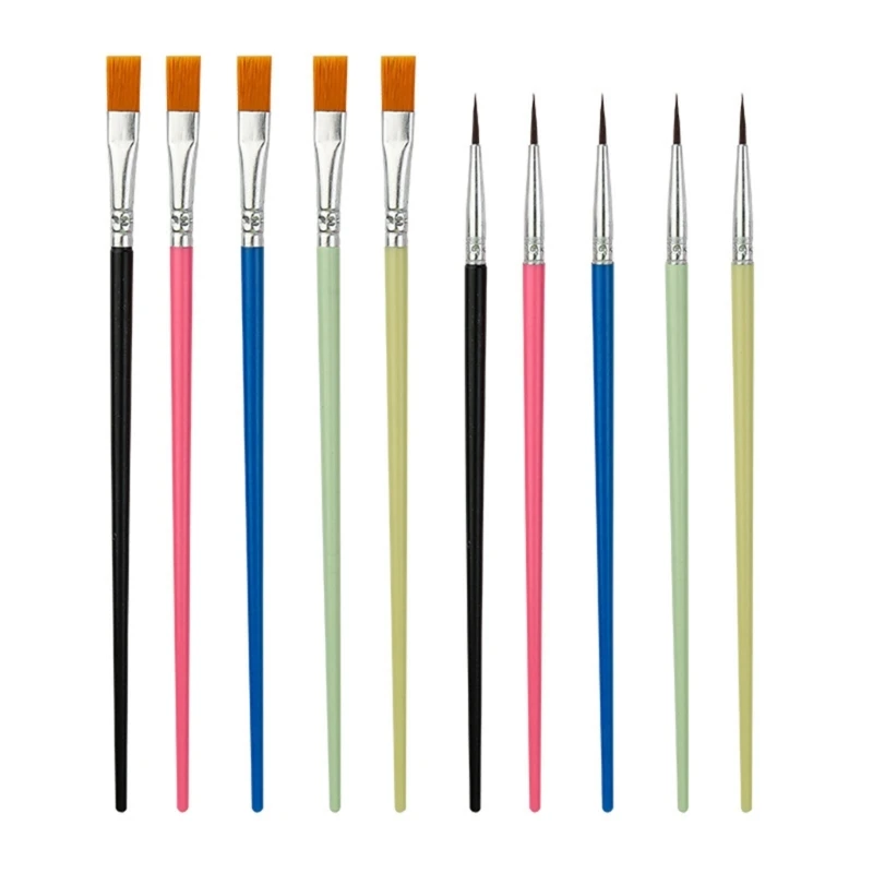 

Art Paint Brush Set, 10pcs Hand Painted Nylon Hair Brushes for Acrylic, Watercolor, Oil Gouache, Face Art Painting
