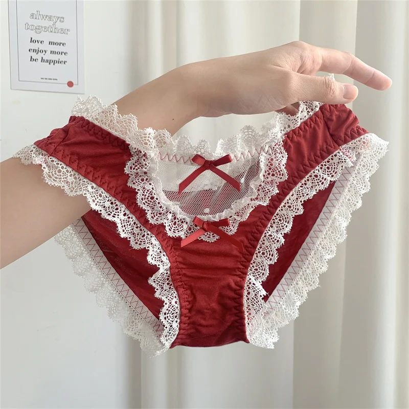 

Lolita Sexy Lingerie Women Cotton Lace Net Yarn Panties Tangas Mujer Bragas Sexys Female Briefs Hollow Out Underpants Tanga