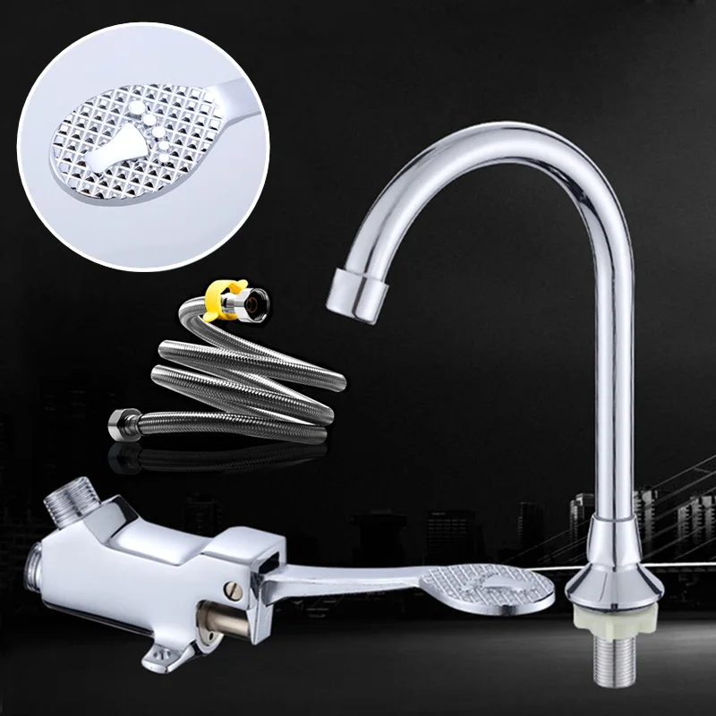 

Switch Control By Floor Foot Pedal Valve Copper Bathroom Basin Faucet Hospital Hotel Pedal Water Faucet G1/2'' Single Cold Tap