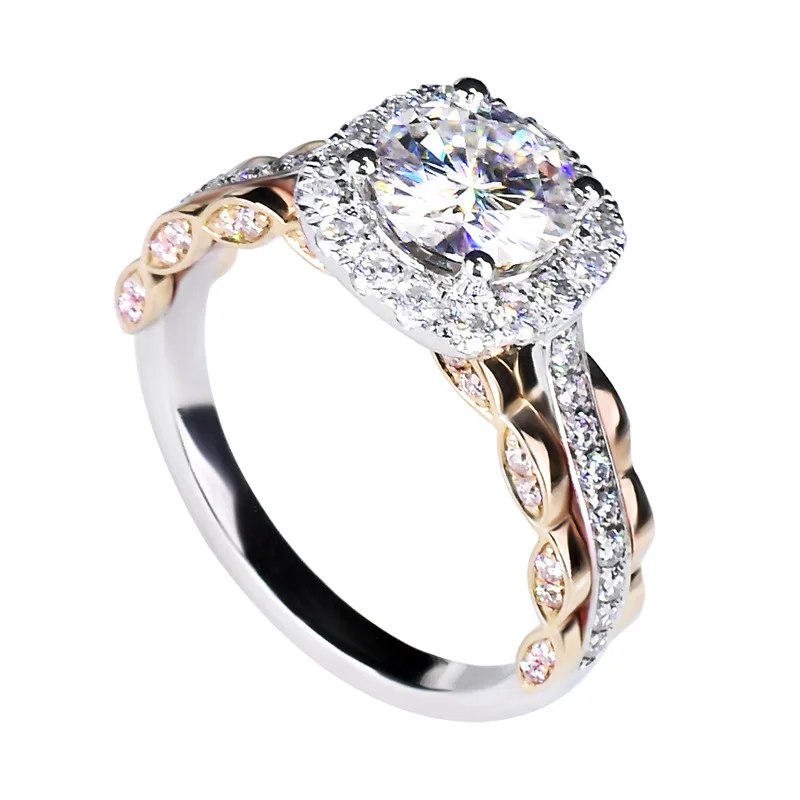

Real Sterling Silver 925 Ring Setting Two-tone Full Diamond Couple New Jewelry Luxury Engagement Anniversary Party Gift Women