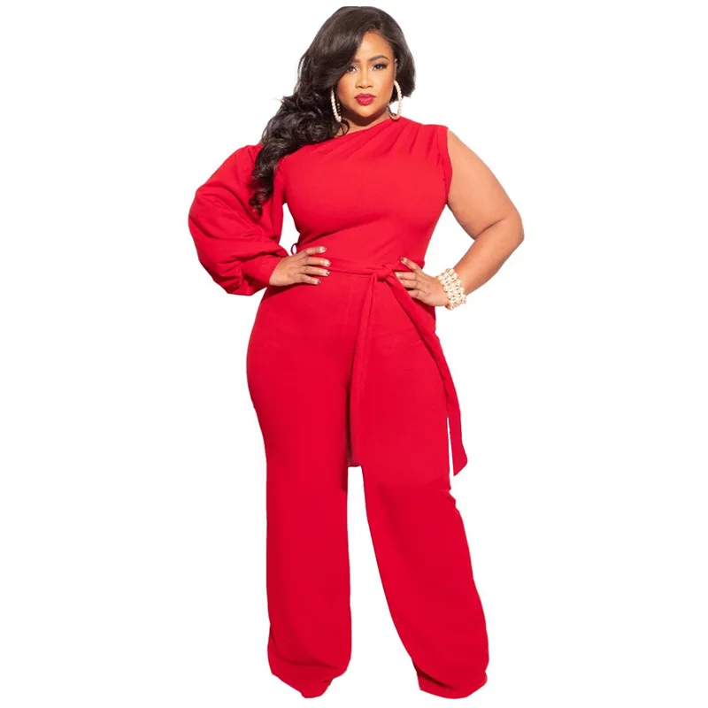 Autumn Clothes Wide-legged One-piece Long Pants Pure White One Long Sleeve Fashion Outfit Plus Size Women Set 4XL