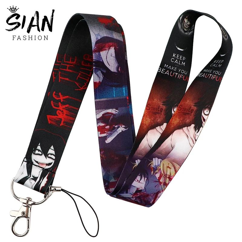 

Jeff and Jane The Killer Ribbon Lanyards Keychains Holder Creepypasta Creepy Pasta Ticci Toby Neck Straps Keyrings Otaku Jewelry
