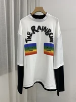 22ss new ac studios rainbow smiling face fake expression acne two long sleeve t shirts minimalist style loose sweater