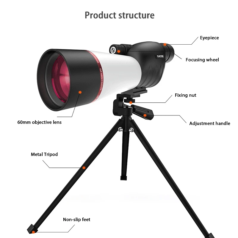 Портативная зрительная труба 25-75x60 мм со штативом для наблюдения за птицами
