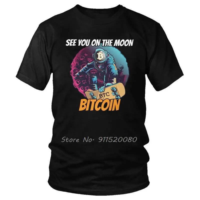 

Футболка мужская с графическим принтом Биткоин и криптовалюты «See You On The Moon»