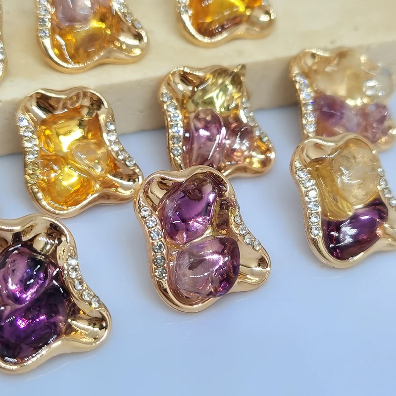 

Luxury Purple Stone Beaded Decor Buttons Of Clothing Gold Rhinestone Fashion High Quality Unique Design Metal Button Sewing DIY