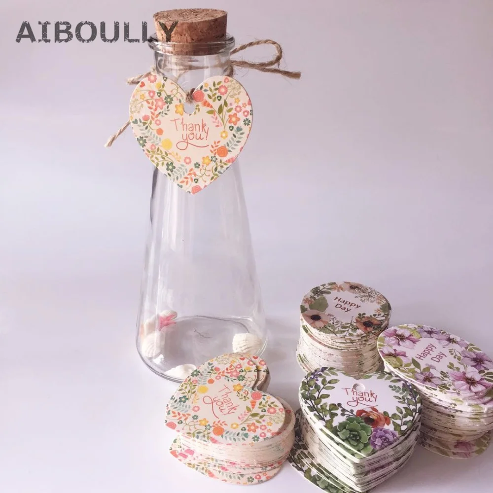 

50pcs Design Thank You Happy day Gift Tags Paper Label Packaging Wedding Birthday Favors DIY Party Accessories