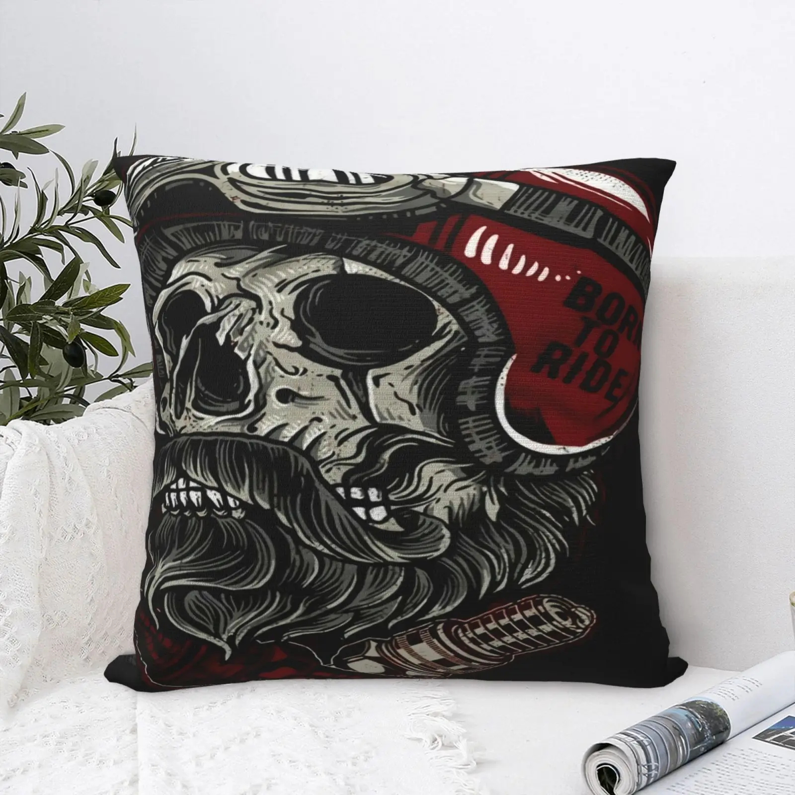 

Байкерская Подушка с черепом, шлемом, бородой, мотоциклетной подушкой, чехол для подушки, чехол для подушки, подушки, чехол на молнии