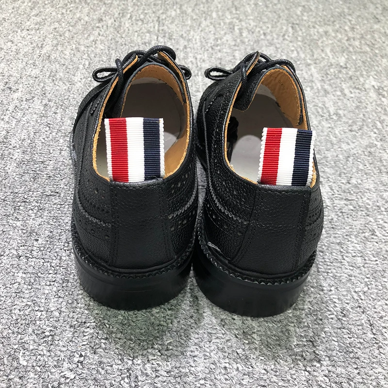 TB THOM Shoes Butterfly-knot Brogue Sneakers Black Pebble Grain Women's Classic Retro Longwing Lace-Up Oxford Leahter TB Shoes