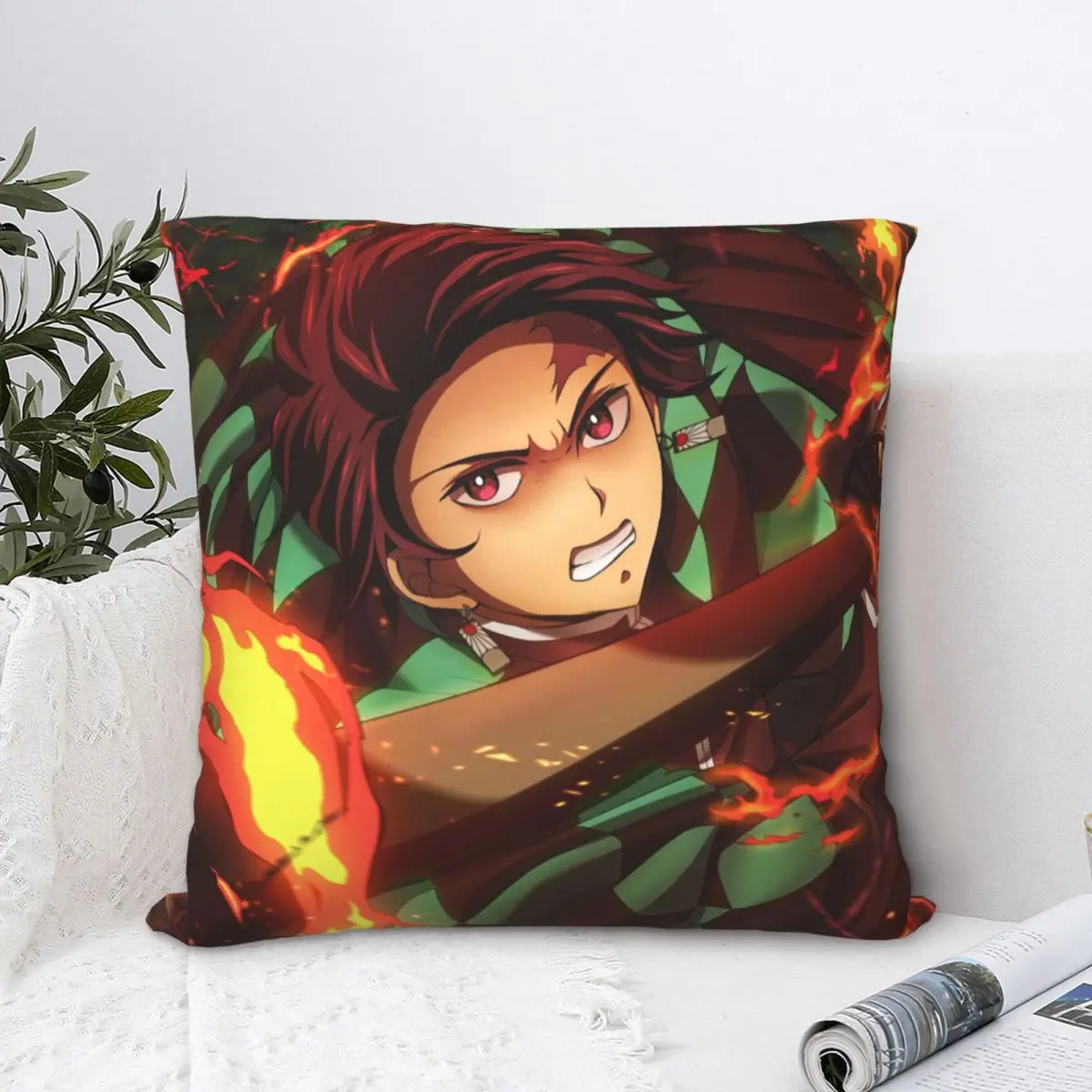 

Fire Polyester Cushion Cover Demon Slayer Japanese Adventure Anime Home Office Decorative Breathable Hug Pillowcase