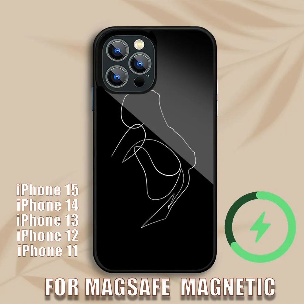 Фото Простой женский телефонный чехол для iPhone 15 14 13 12 11 Pro Max Plus Magsafe, Магнитный чехол с беспроводной зарядкой №4