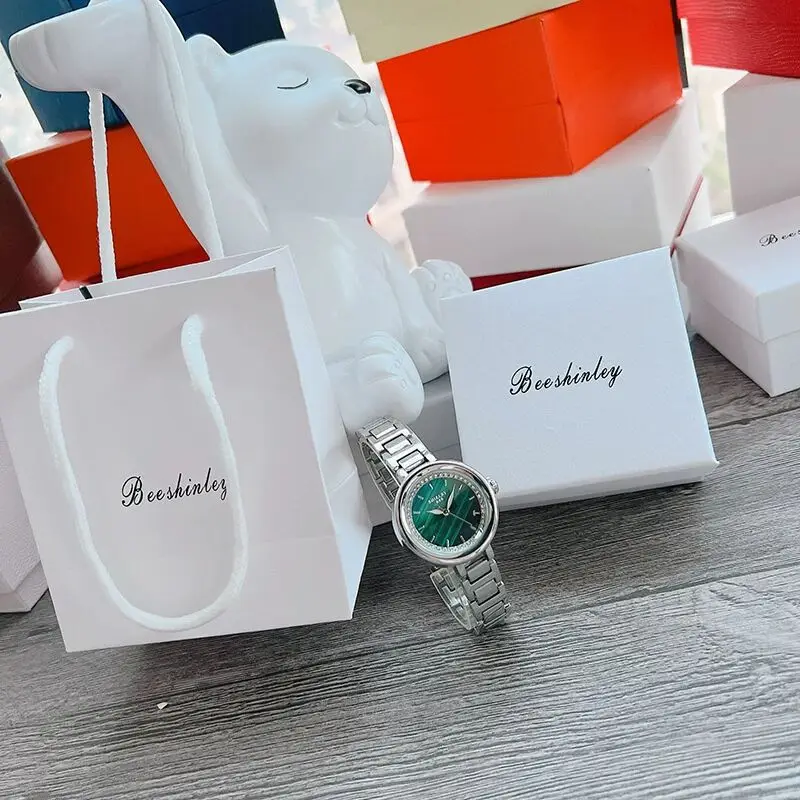 Часы женские круглые зеленые модные роскошные брендовые из нержавеющей стали