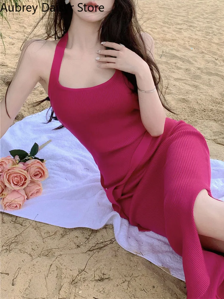 

Sexy Knitting Long Dress Women Vintage Elegant Slim Bandage Bodycon Dress Female Summer Casual Beach Evening Party Dress Y2k New