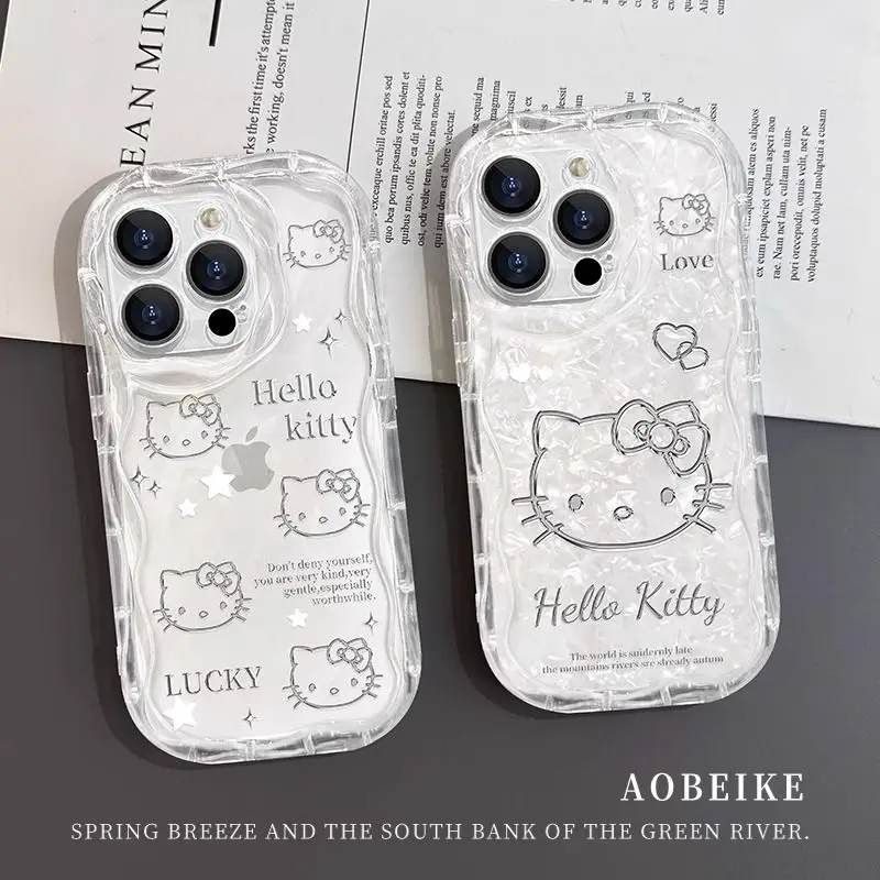 Милый чехол Hello Kitty Kawaii 3D волна для iPhone 16 15 14 13 12 11 Pro Max Mini X XR XSMAX 8 7 6S Plus Мягкий