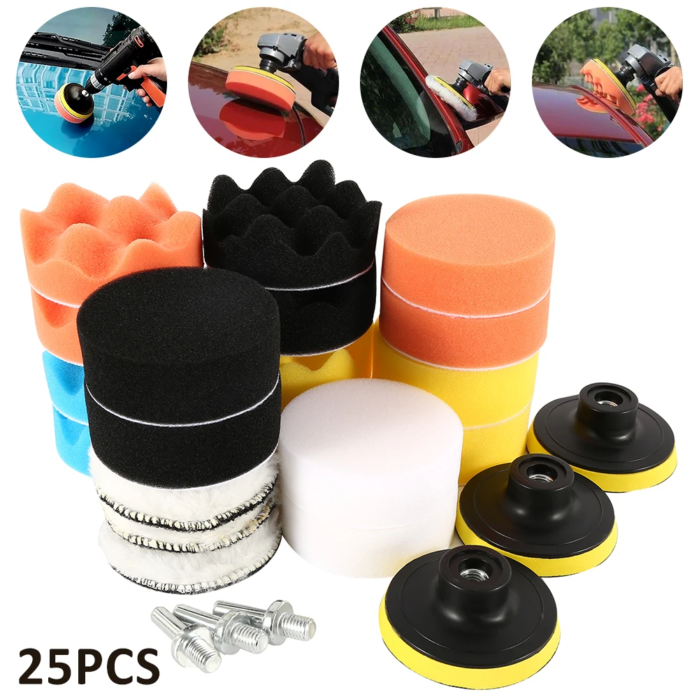 

25pcs Buffing Pad Set Car Beauty Waxing Polishing Sponge Auto Car Polishing Pad Kit Polisher Adapter Cleaning Tools Accessories