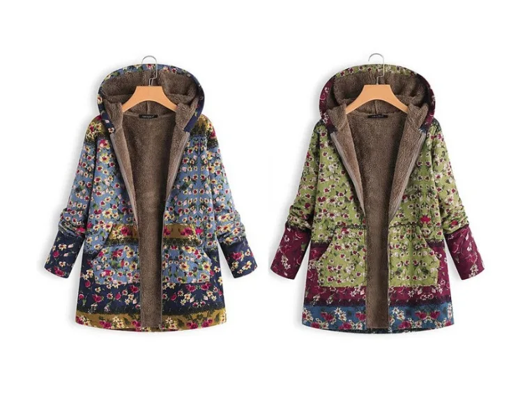 New women's cotton fleece hooded sweater warm jacket