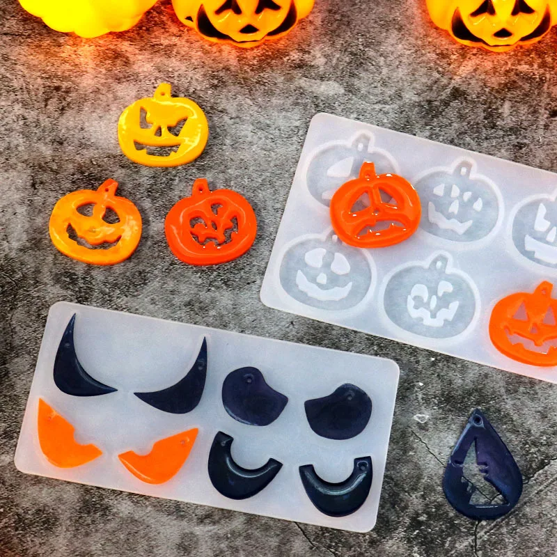 Halloween Resin Mold Earring Necklace Silicone Mold Cat Witch Pumpkin Keychain Resin Mold Chocolate Candy Clay Molds DIY Crafts