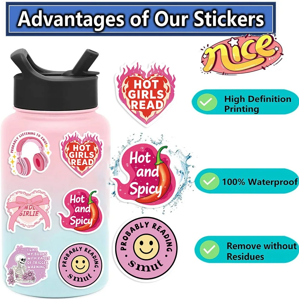 10/50 шт. розовый Smutty Dark Romance Bookish Spice Reader для девочек мультяшная наклейка