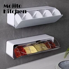Kitchen Wall-mounted Multi Compartment Seasoning Box Salt Pepper Spice Rack Jar For Kitchen Gadget Sets Spice Box Organizer Tool