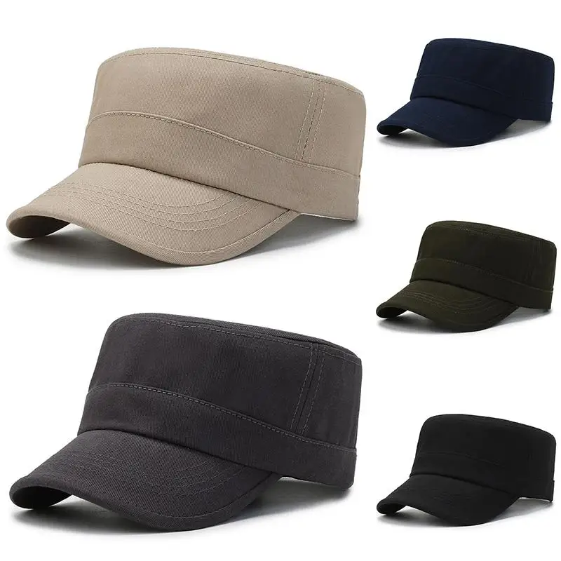 

Fashion Washed Cotton Men Military Cap Summer Sunscreen Cadet Hat adjustable Flat Top Caps Women Men Fisher Army Hats Bone Cap