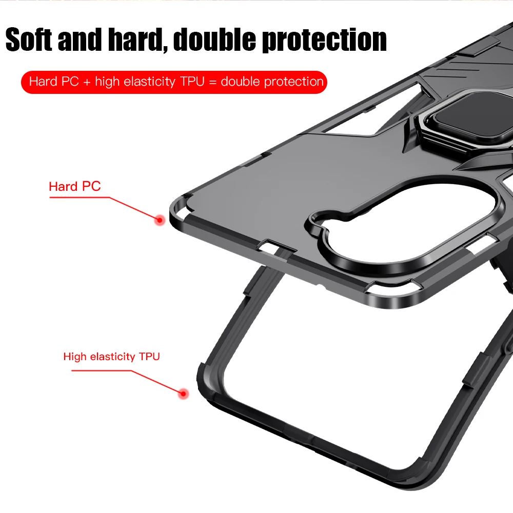 KEYSION Shockproof Armor Case for Huawei Nova 10 Pro 10 SE 9 Silicone+PC Metal Ring Stand Phon Cover for Huawei Nova Y61 Y70 Y90 images - 6