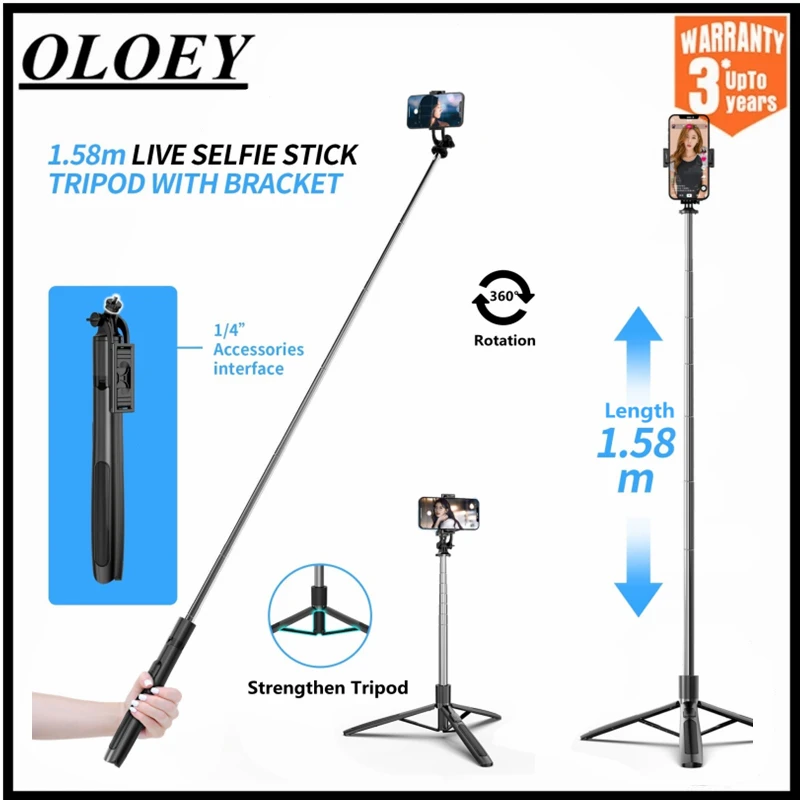 

1580mm New Foldable Wireless Selfie Stick Tripod Monopod with Fill Light for Gopro Action Cameras Smartphones Selfie