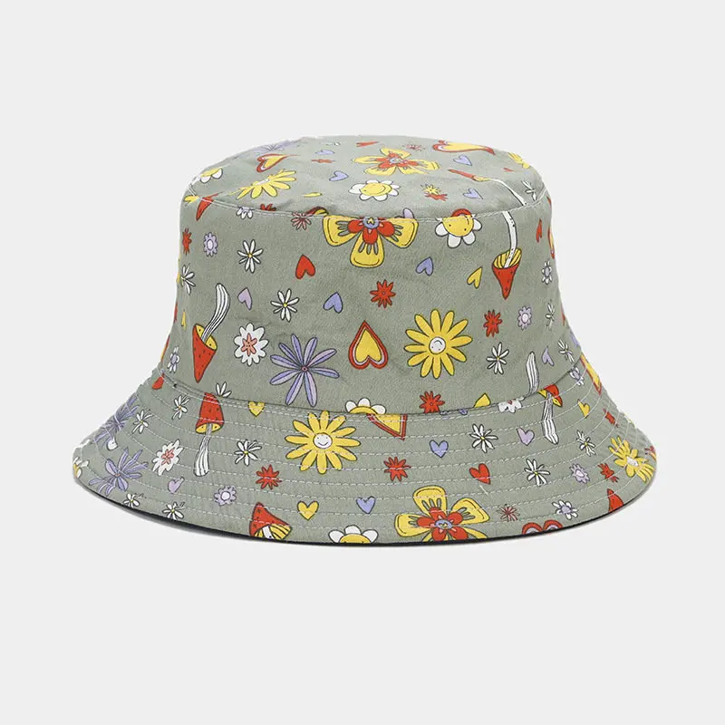 

LDSLYJR Four Seasons Cotton Cartoon Mushroom Print Bucket Hat Fisherman Hat Outdoor Travel Sun Cap for Men and Women 188