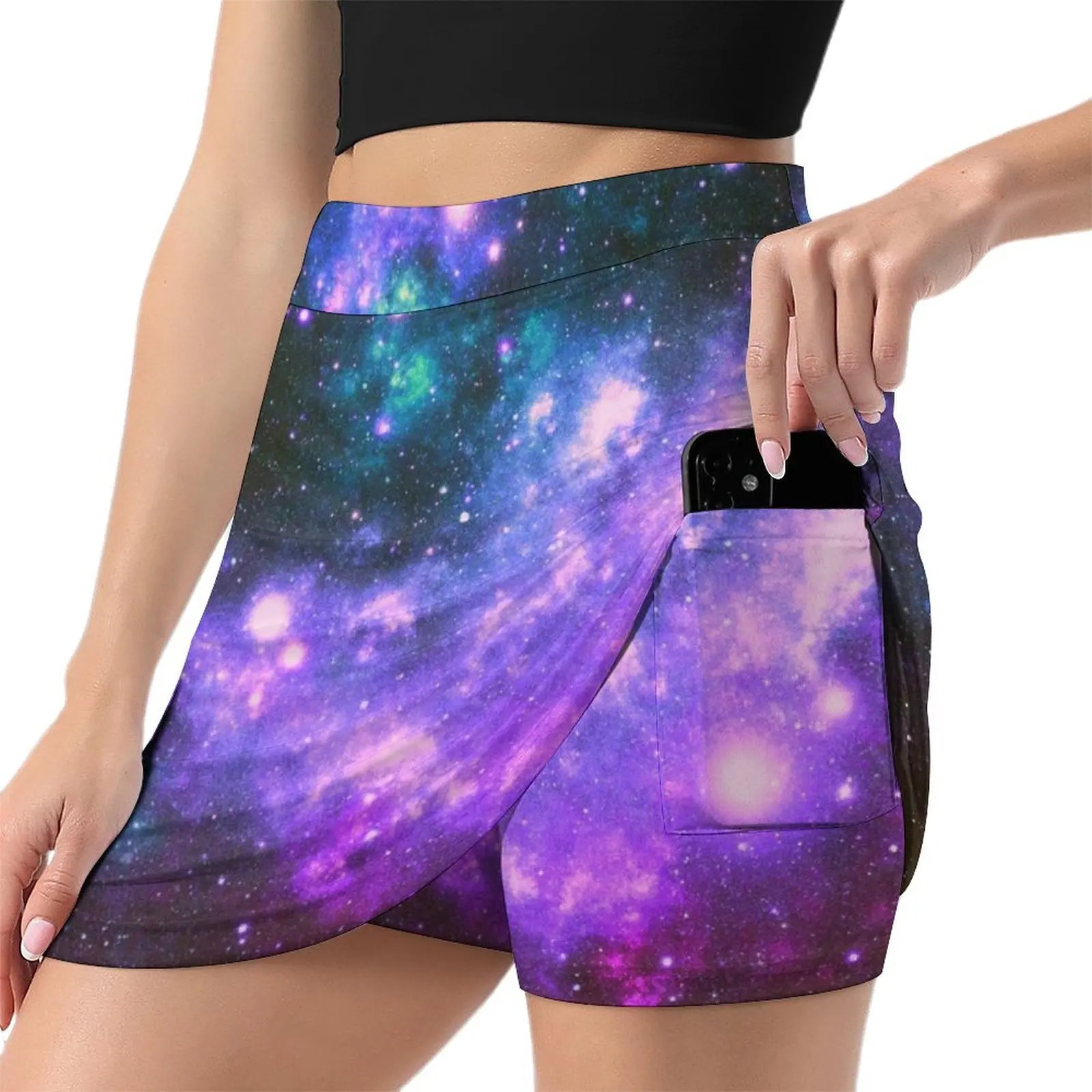 Galaxy Nebula фиолетовая бирюзовая синяя мини-юбка женская одежда лето 2025 новинки