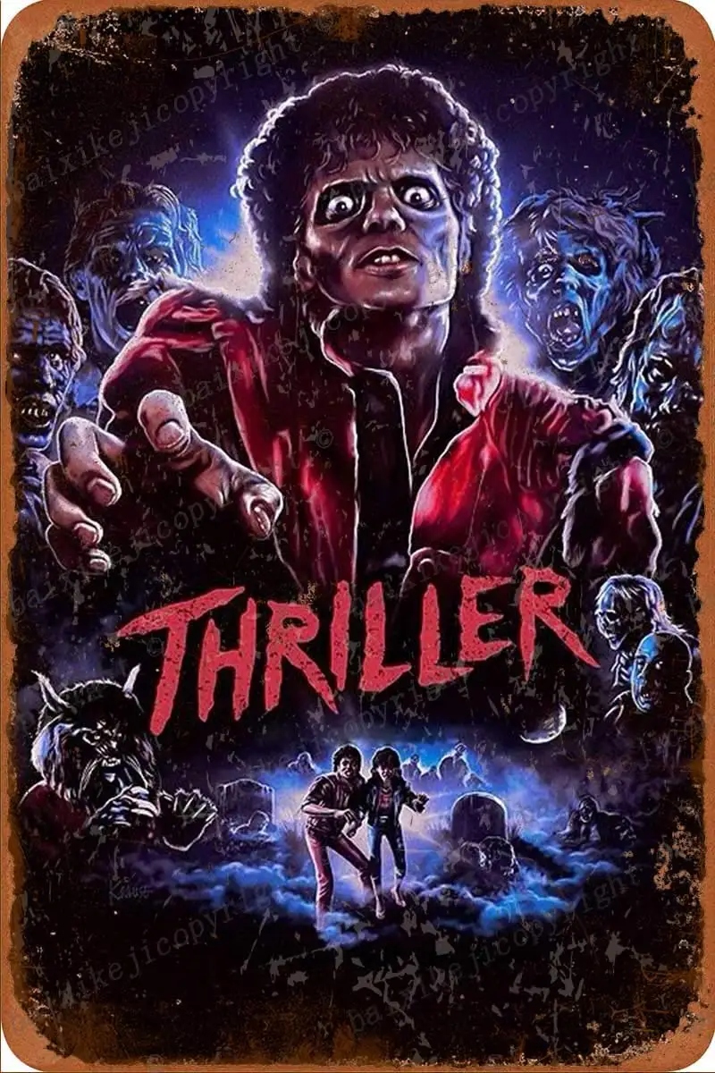 

Vintage Tin Signs - Michael Jackson Thriller - Metal Sign Poster Retro Art Plaque Wall Decor for Bar Cafe Garden Bedroom Office