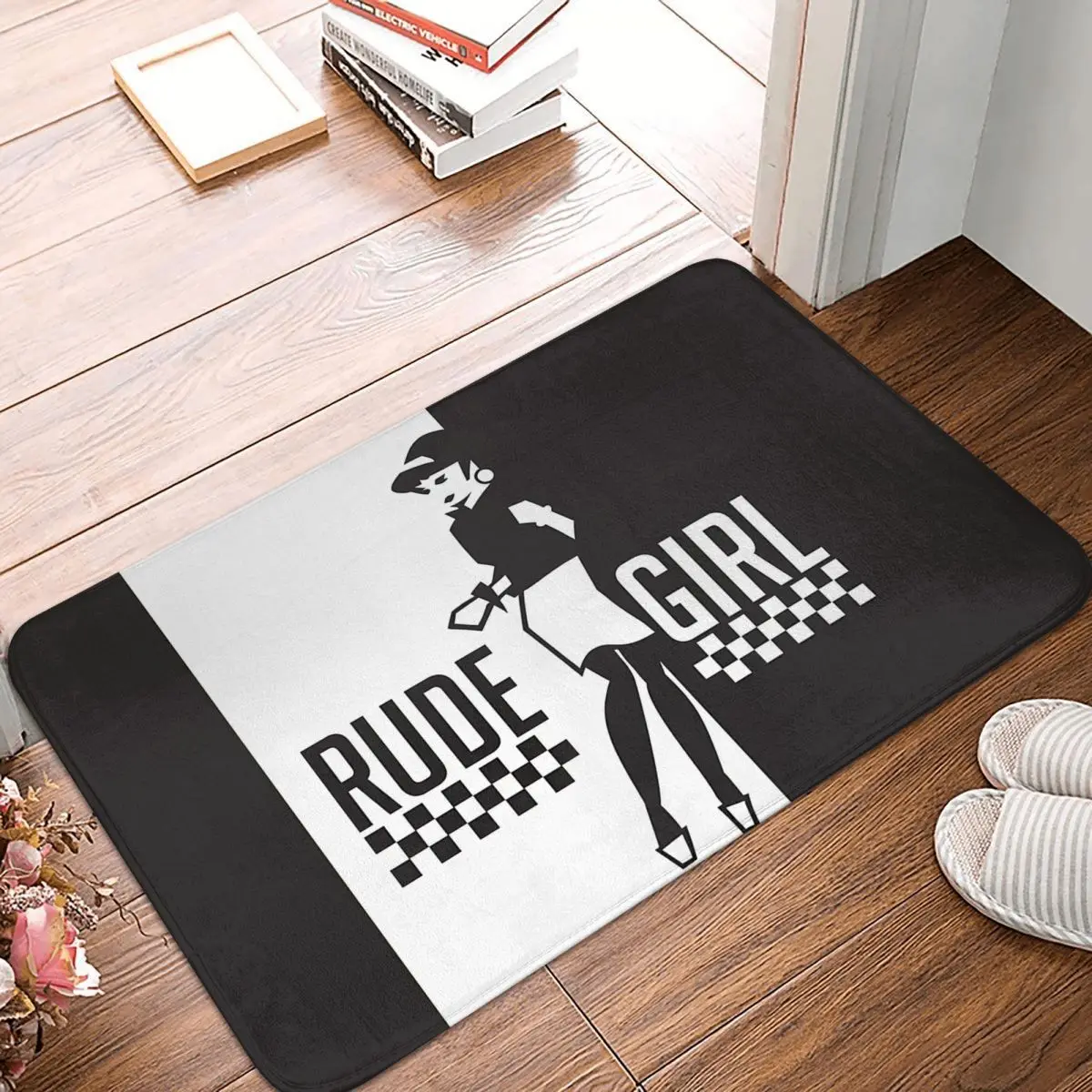 

A Slim Woman Non-slip Doormat Rude Girl Living Room Kitchen Mat Prayer Carpet Flannel Pattern Decor