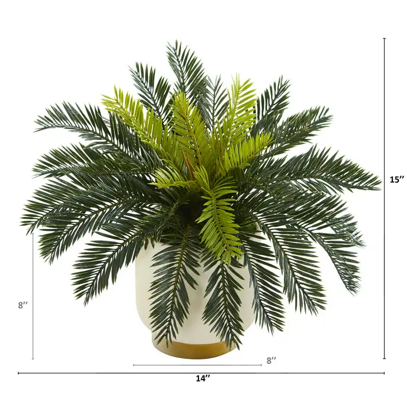 

Plastic Cycas Artificial Plant in Cream Planter with Gold Base