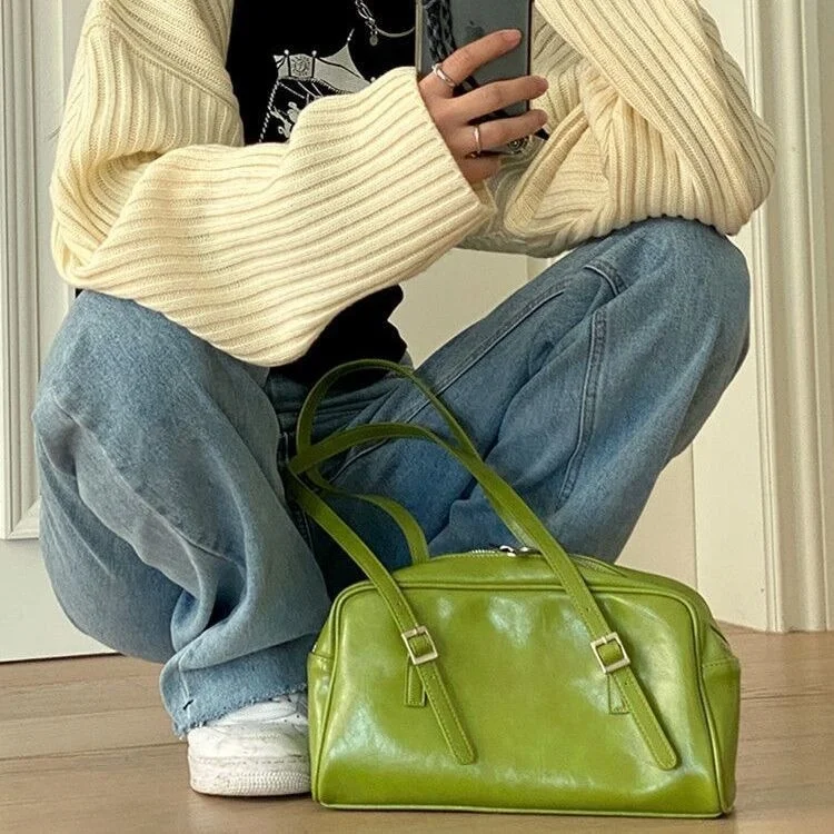 

Women Green Big Shoulder Bags PU Leather Female Purse Handbags Large Capacity Ladies Daily Small Casual Tote Bolso Mujer