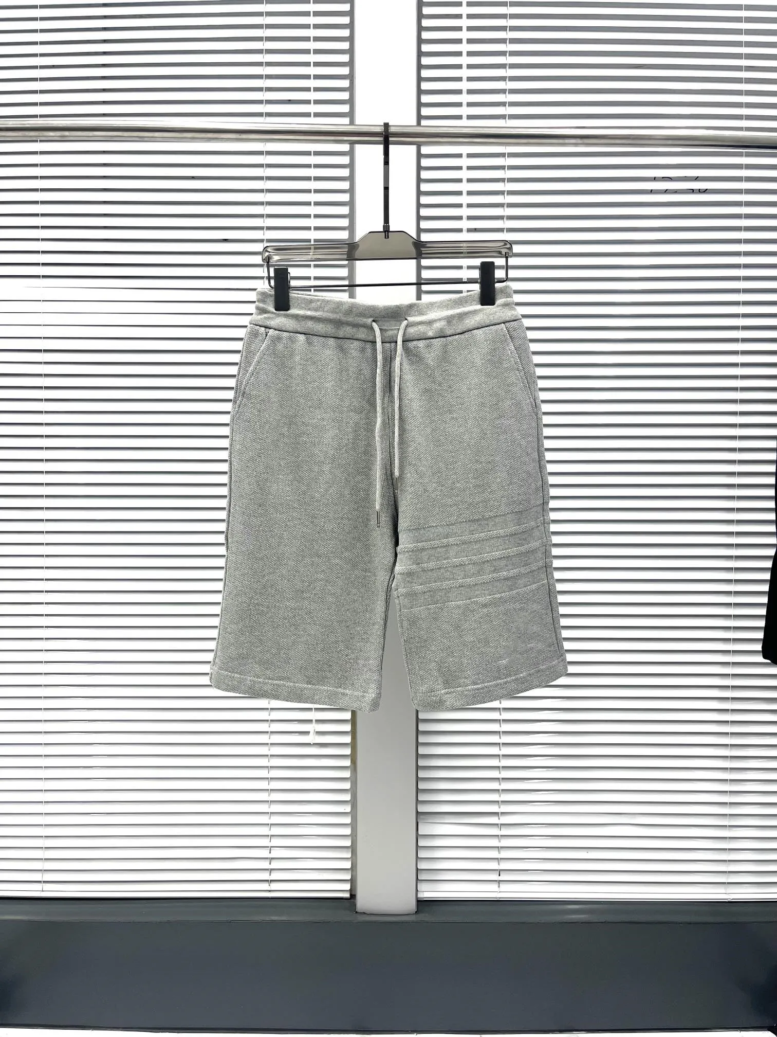 TB Casual Shorts Grey Four-bar Striped Tide Men's Summer Trend Drawstring Cotton Brand Sports Couple Mid TB Short Pants